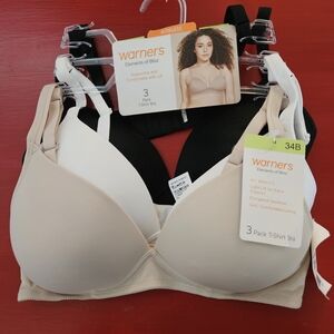 Warner's Women's 3 Pack T-Shirt Bra - Black, White, Tan